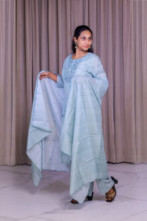 Elegant light blue cotton chudi set
