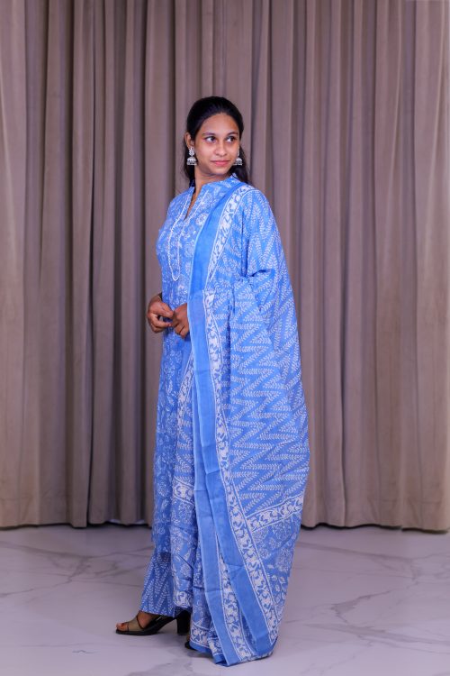 Sky Blue Printed Cotton Chudithar Set 💙